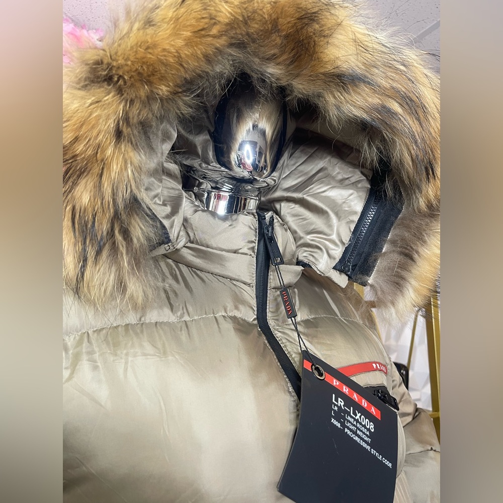 Prada Silver Puffer Coat with Fur Hood - Picture 3 of 4